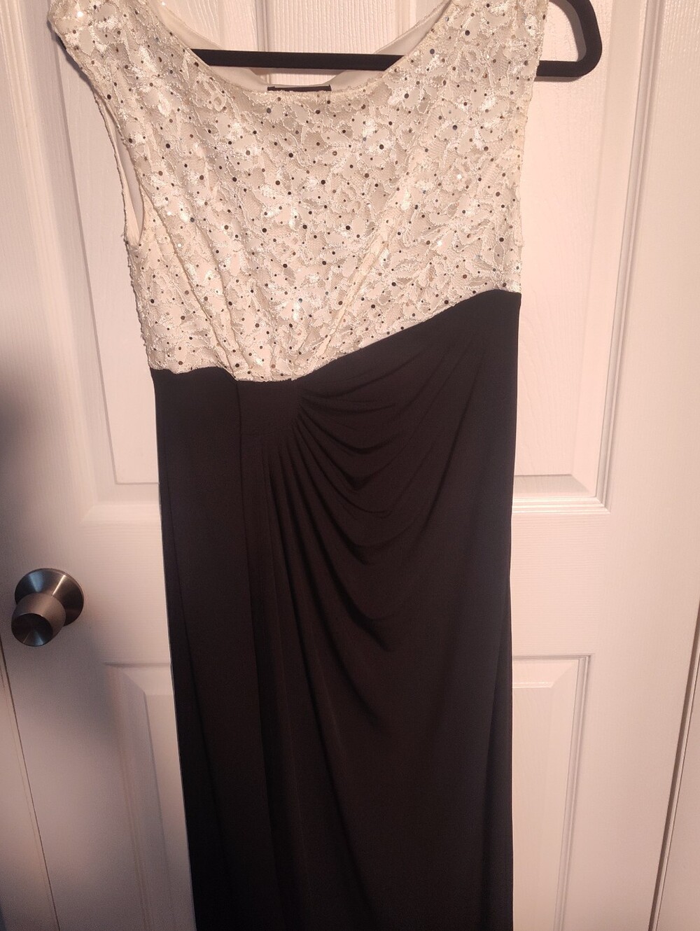 connected apparel Ivory Sequin Bodice Black Maxi Dress